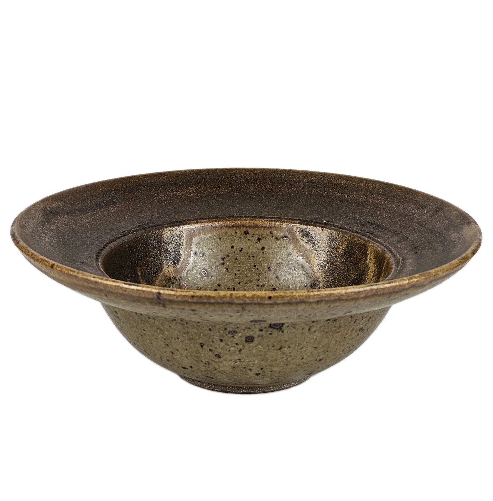 Signed Vintage Studio Art Pottery Rustic Brown Speckled Glaze Stoneware Bowl