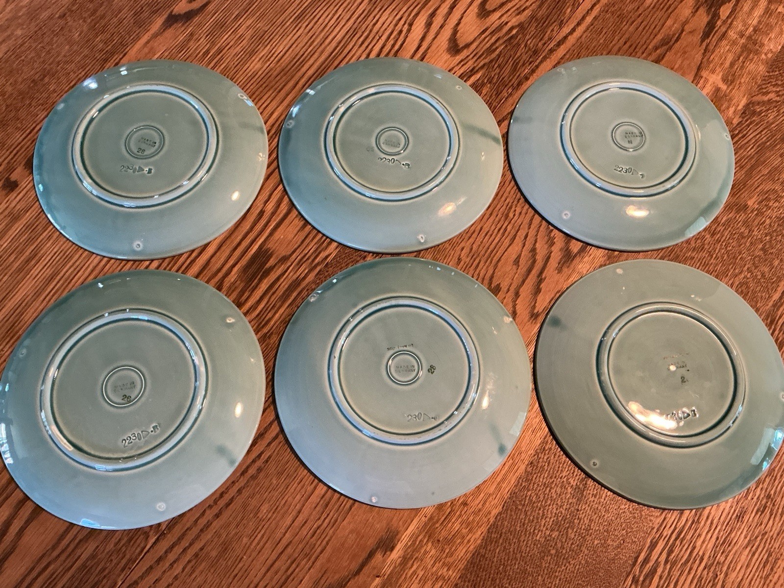 SET Of SIX Majolica Plates Teal Aqua Raspberry Plumb 2230 B Germany Weave 7.75”