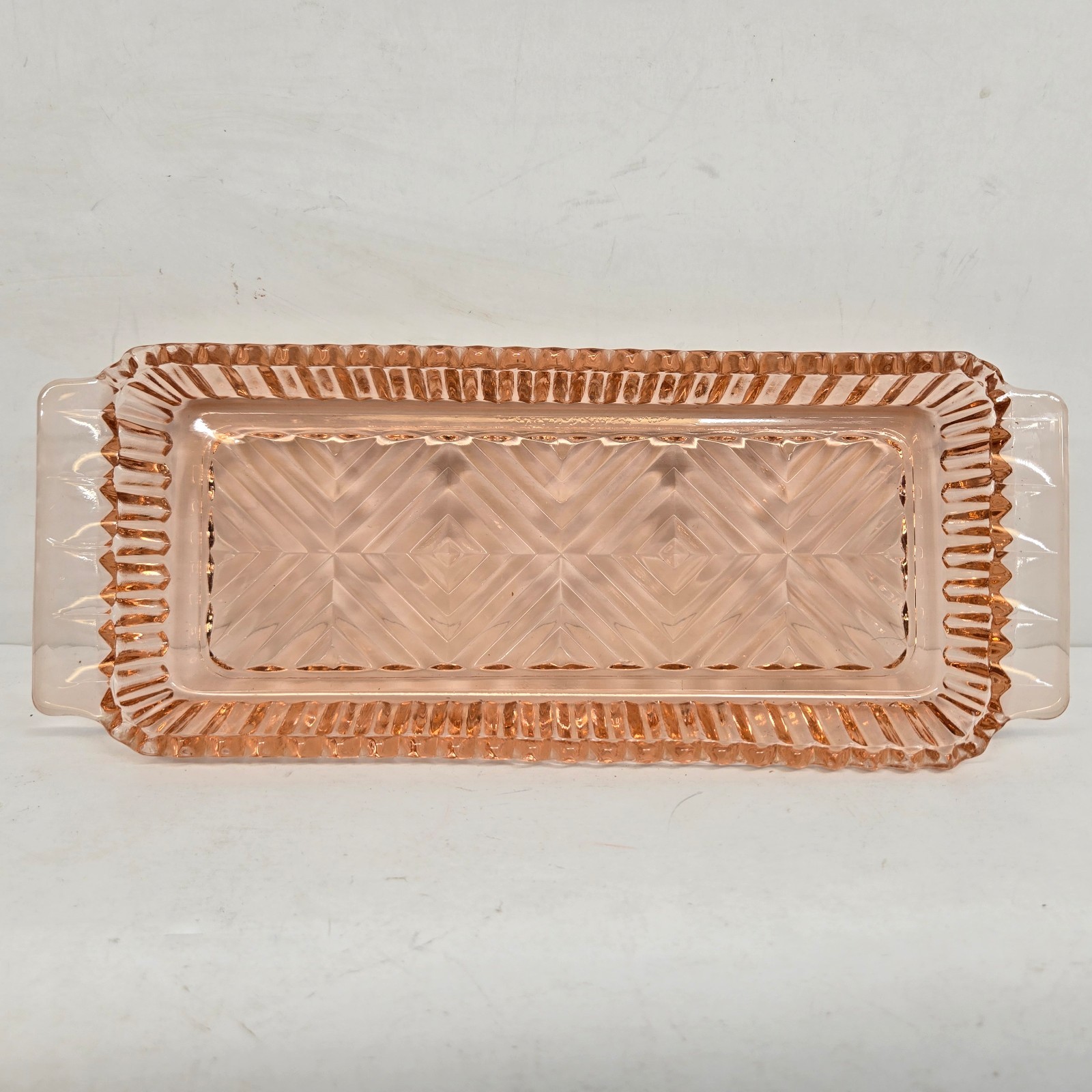 Indiana Glass Windsor Pink Condiment Dish Tray Plate Scalloped Diamond Design