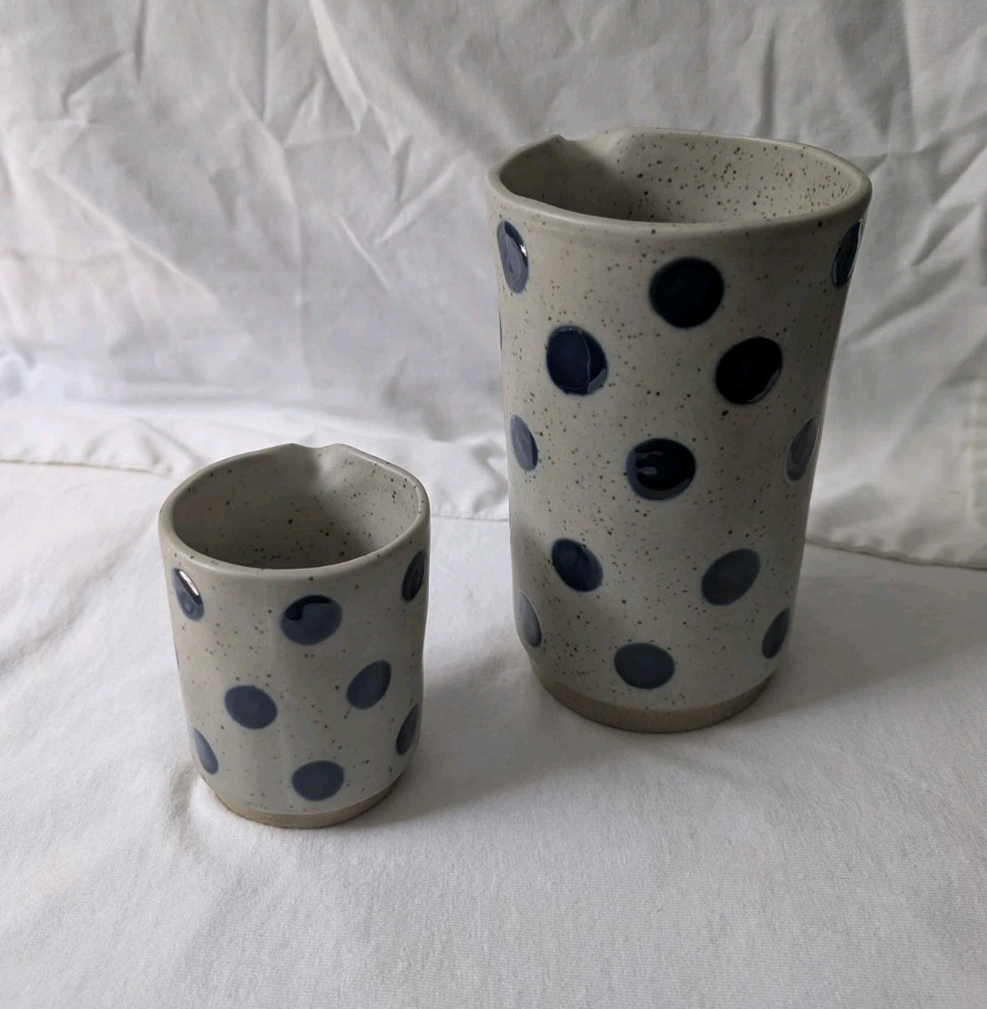 Polka Dot Ceramic Creamer Pitcher Set/2 Audrey Cottagecore Stonewear Gift NWT