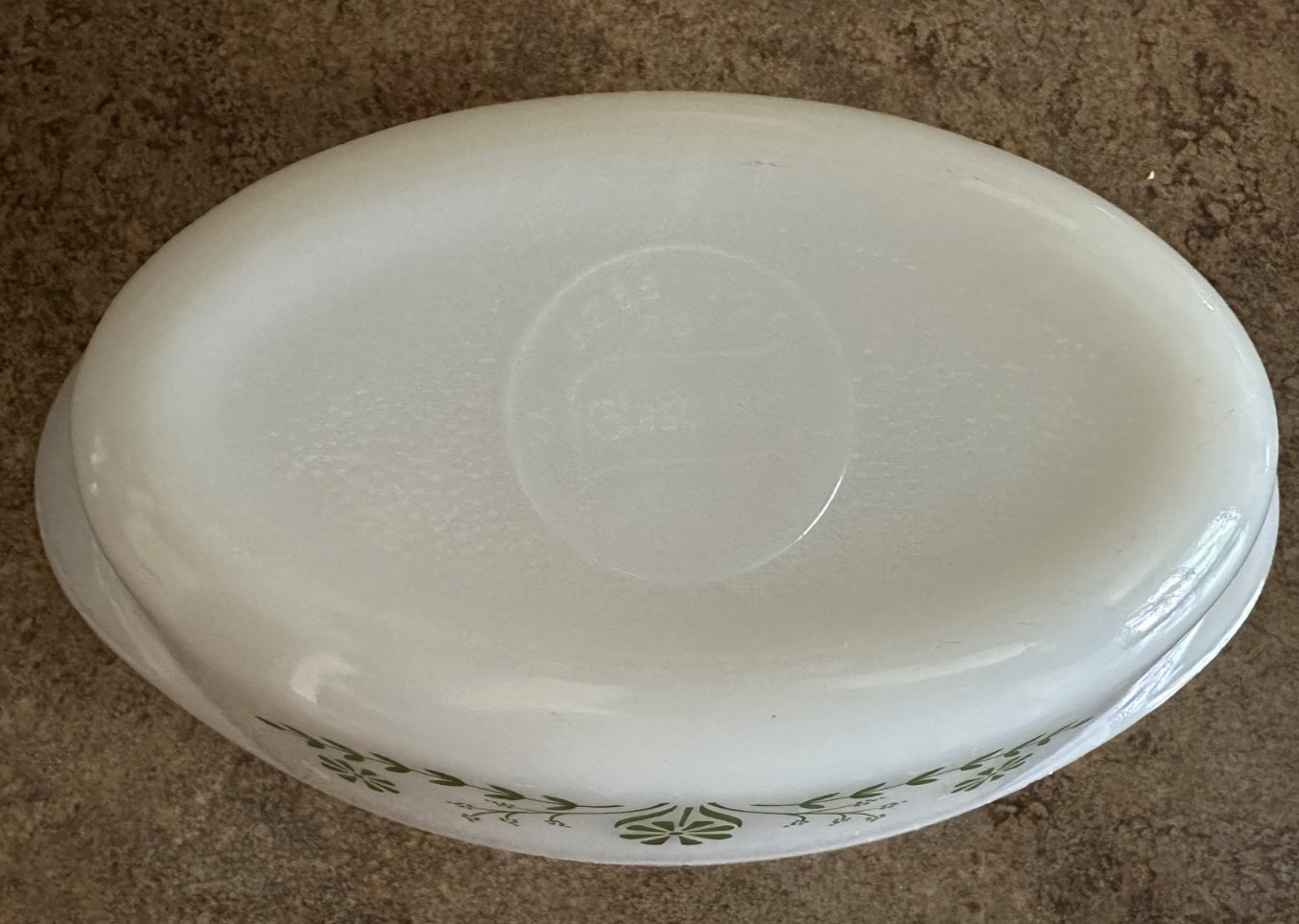 Vintage Glasbake Casserole Dish J235 ~ 1 QT Green Daisy Milk Glass Oval With Lid