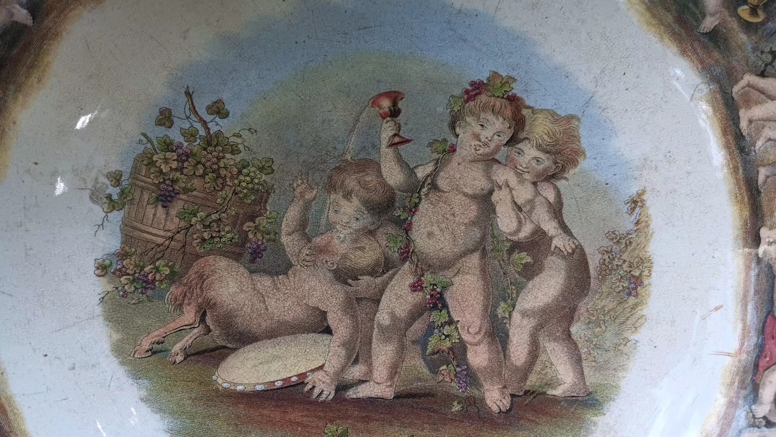Huge Victorian Ironstone Punch Bowl Bachus Satyr Fawn And Puttis Neoclassical