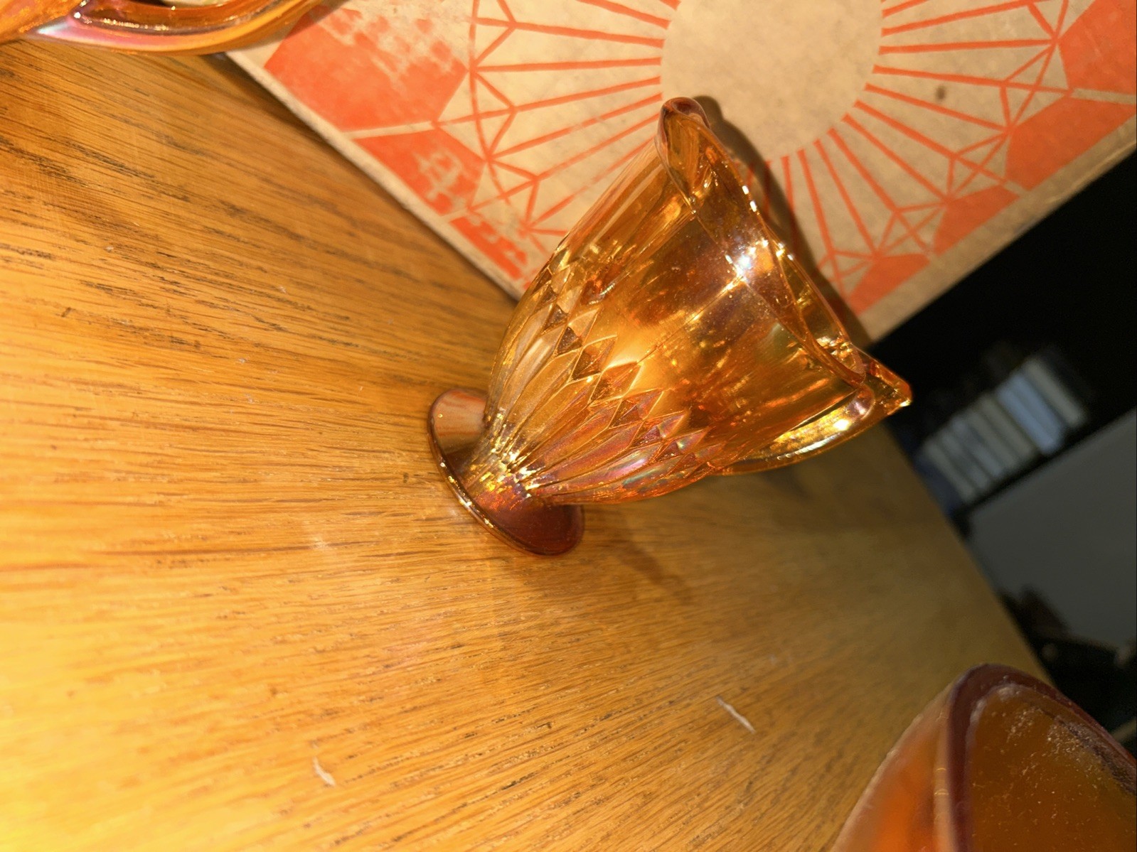Vintage glass ware 35 Piece Set Jeannette Glass Co. Original Box gold orange