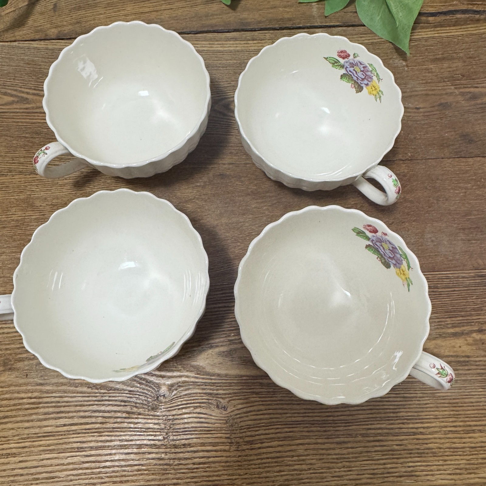 4 Copeland Spode Rose Briar Chelsea Wicker Porcelain Tea Cups Footed Coffee Set