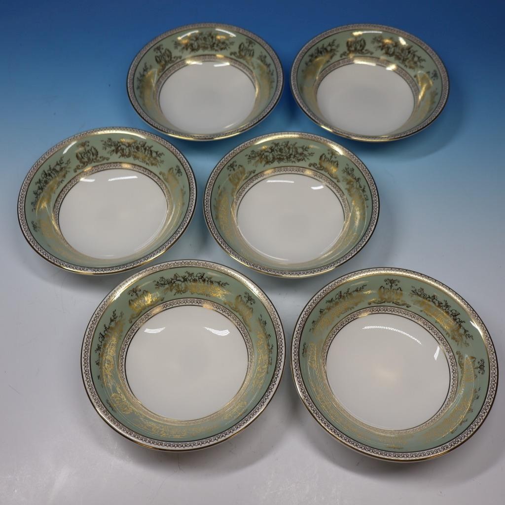 Wedgwood China Gold Columbia Sage Green – 6 Cereal Bowls – 6 1/8 inches