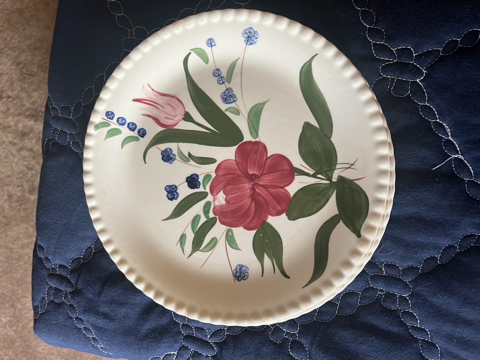 set of 3 blue ridge southern pottery bluebell bouquet dinner plates