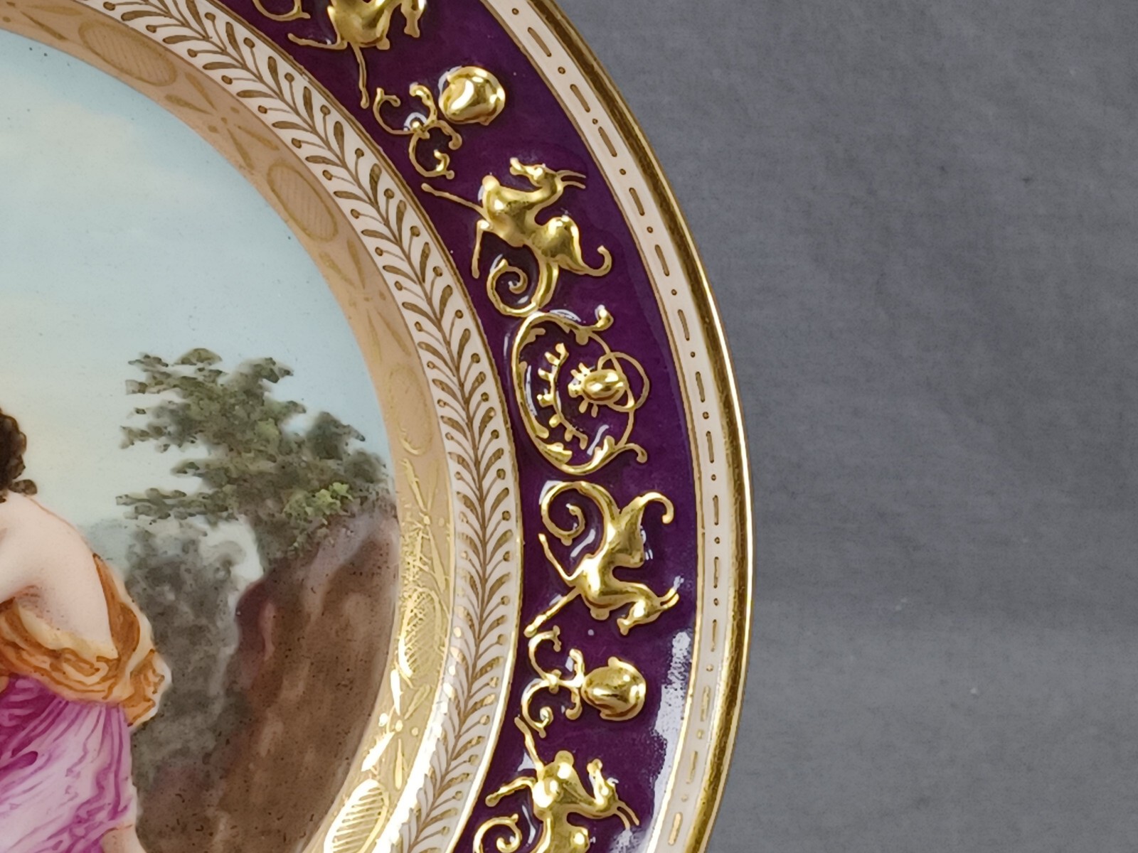 Helena Wolfsohn Dresden Hand Painted Neoclassical Scene Griffin Border Plate