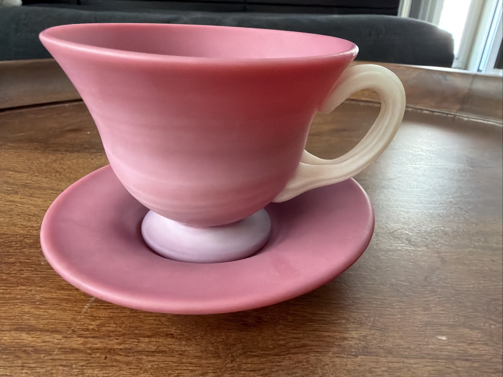 Vintage PINK PAIRPOINT Peach Blow Glass Cup & Saucer Matte Satin Made USA READ