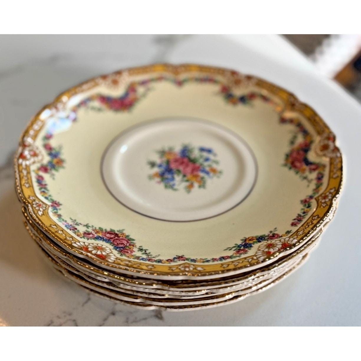 John Maddock & Sons-Royal Ivory- “Henley” Set of 3 Dinner Plates Floral Antique