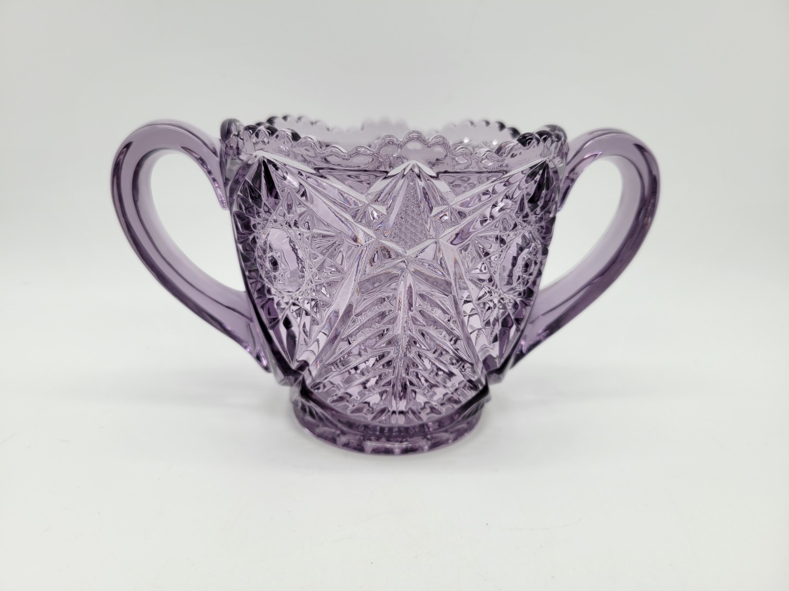 LE Smith Valtec Tree Star Purple Amethyst Glass Sugar Creamer Set MCM Indiana