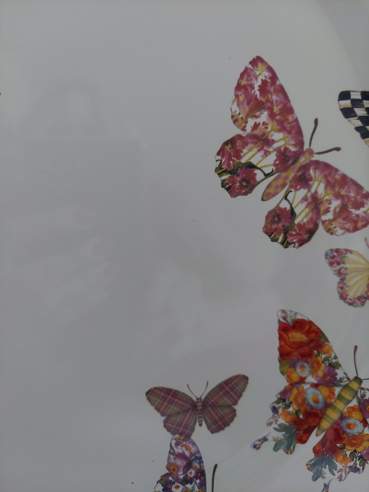 Mackenzie-Childs Butterfly Garden Pedestal Platter With Courtly Check