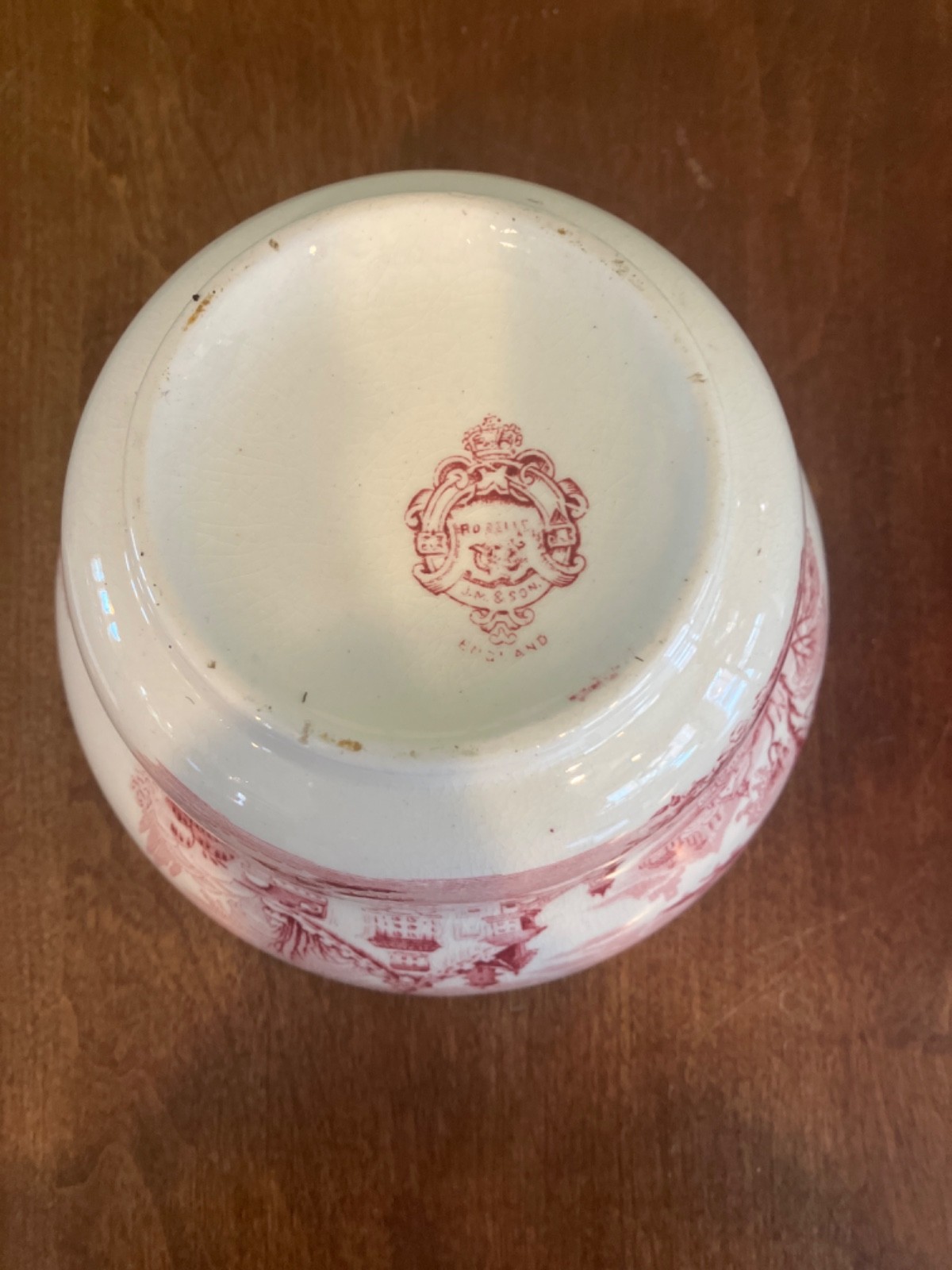antique John Mayer & red transfer Roselle bowl 3 1/2 inches high