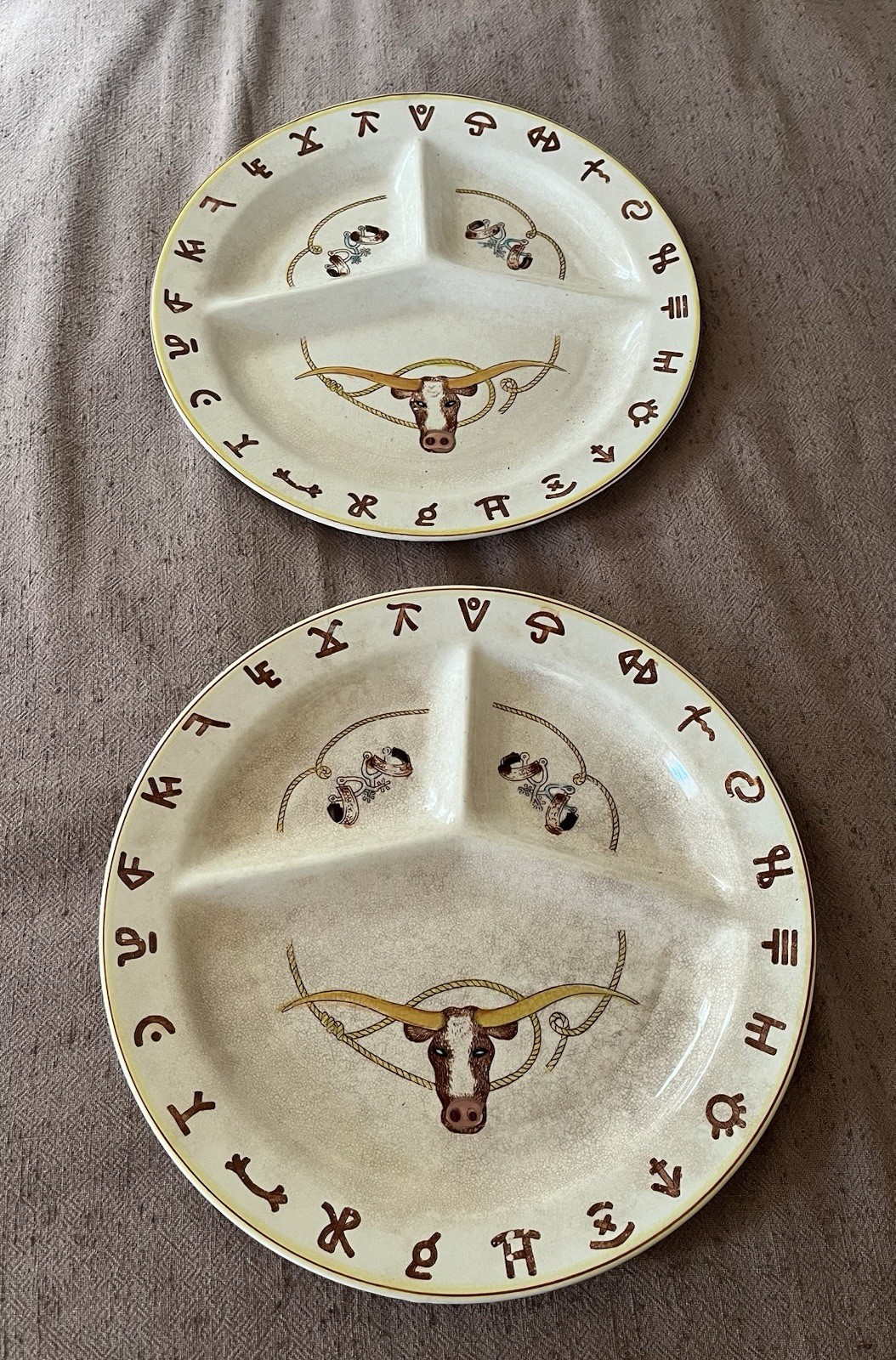2 Vintage 11” Fred Roberts Western Theme Grill dinner plates.