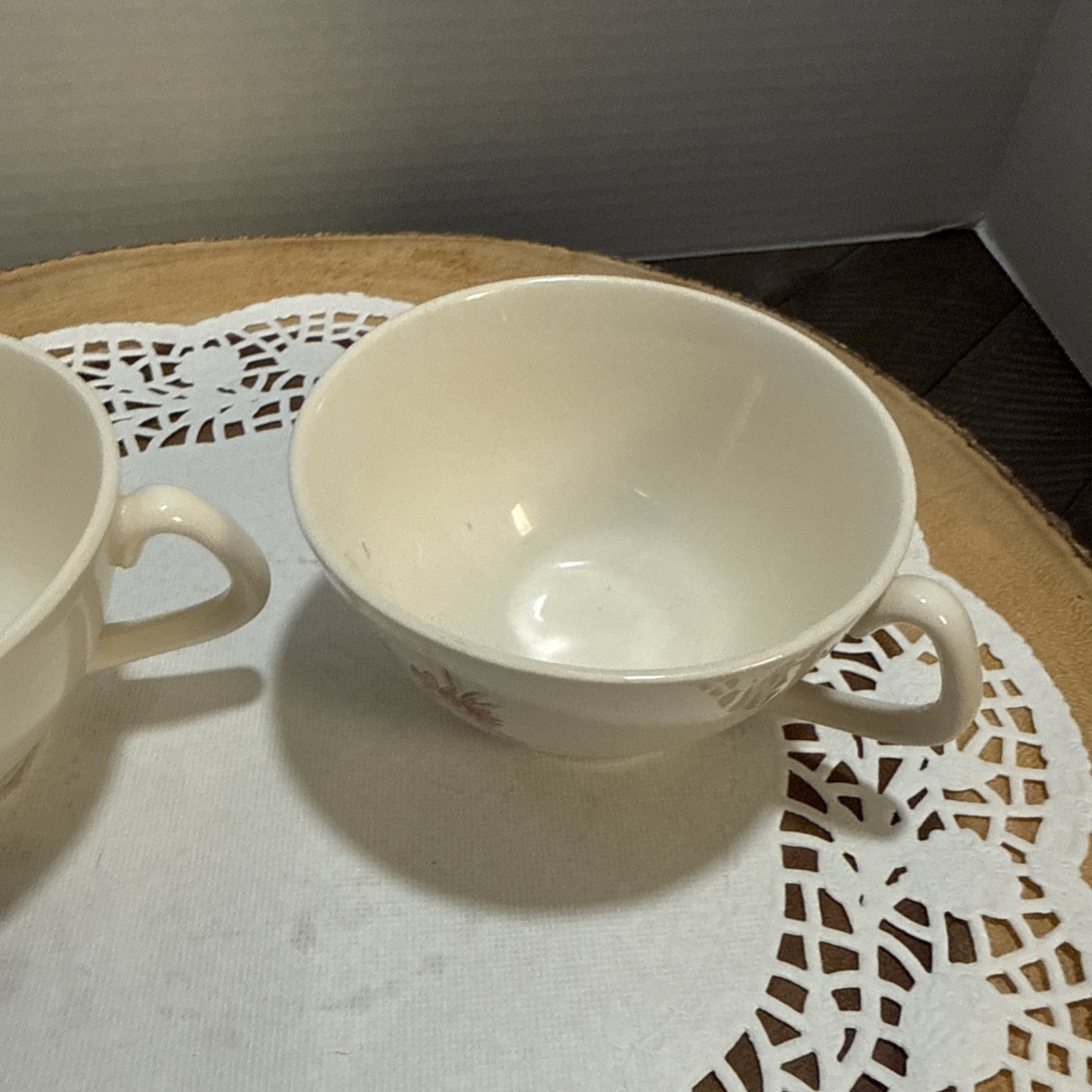 Vintage Steubenville Fairlane Teacups Set of 2 MCM Blue Floral USA Pottery