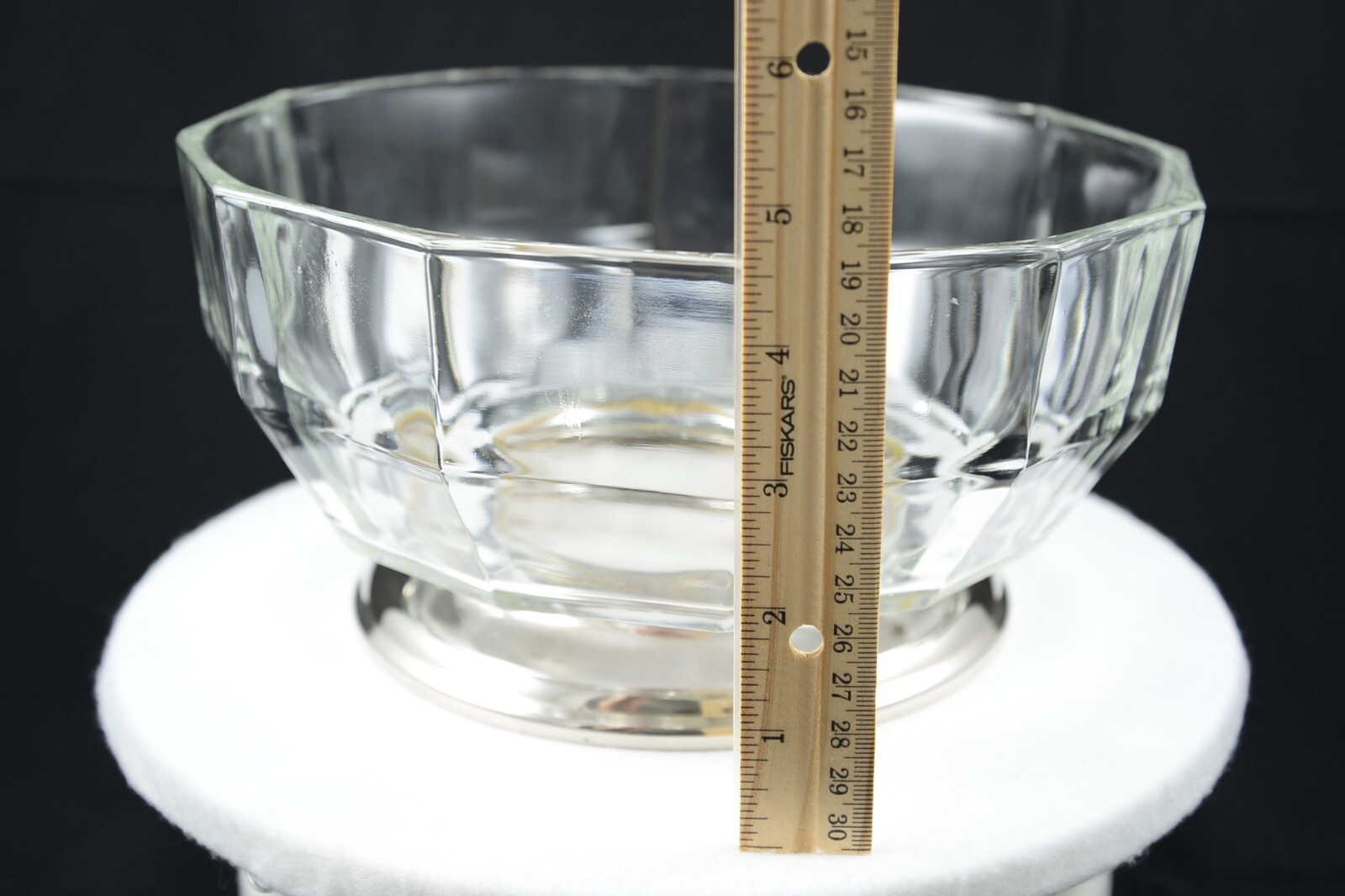 Twelve Panel Sided Crystal Chip & Dip Bowl Silver Plated Base/Dip Bowl Holder