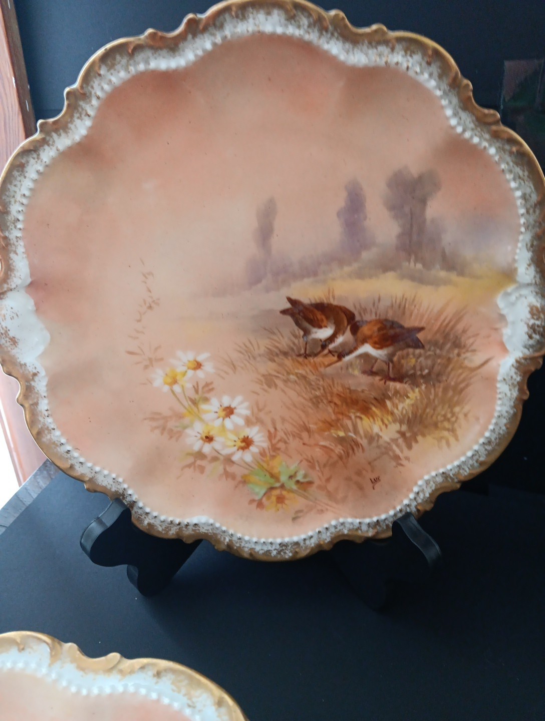 11 Antique 1906 Limoge Game Plate Set Coronet Signed LUC Sauce Bowls HP