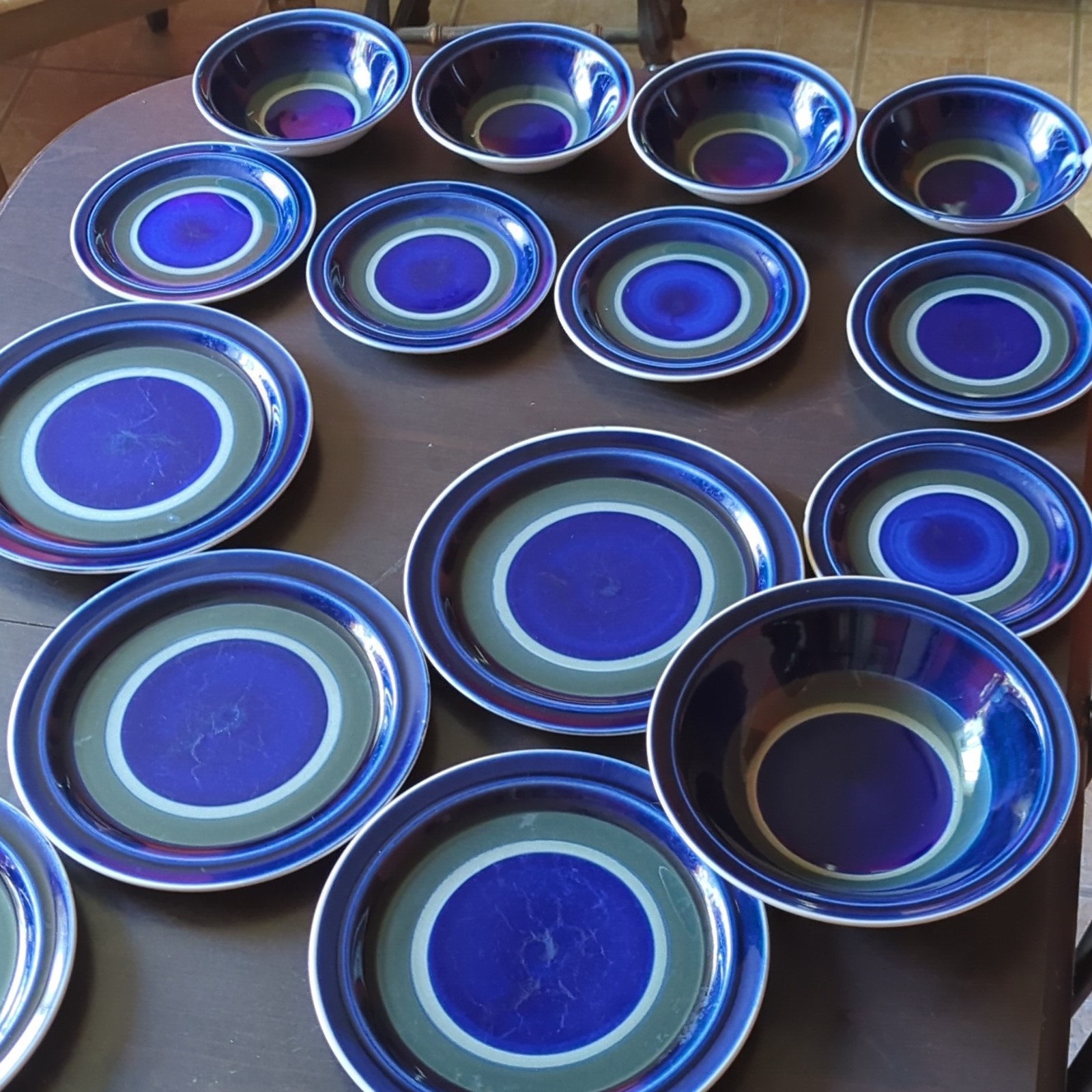 Style House Cobalt Blue Glossy Ceramic Dinner Set Plates Bowls Round Blue Green