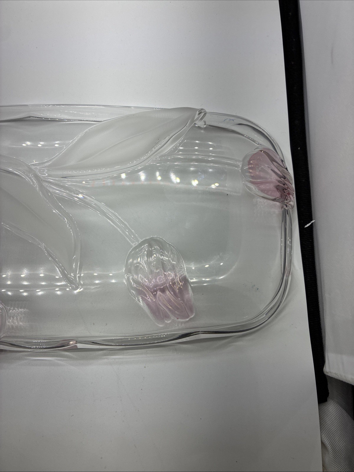 Mikasa Tivoli Tulip Rectangular Glass Serving Platter 15”X7” Pink Tulips New