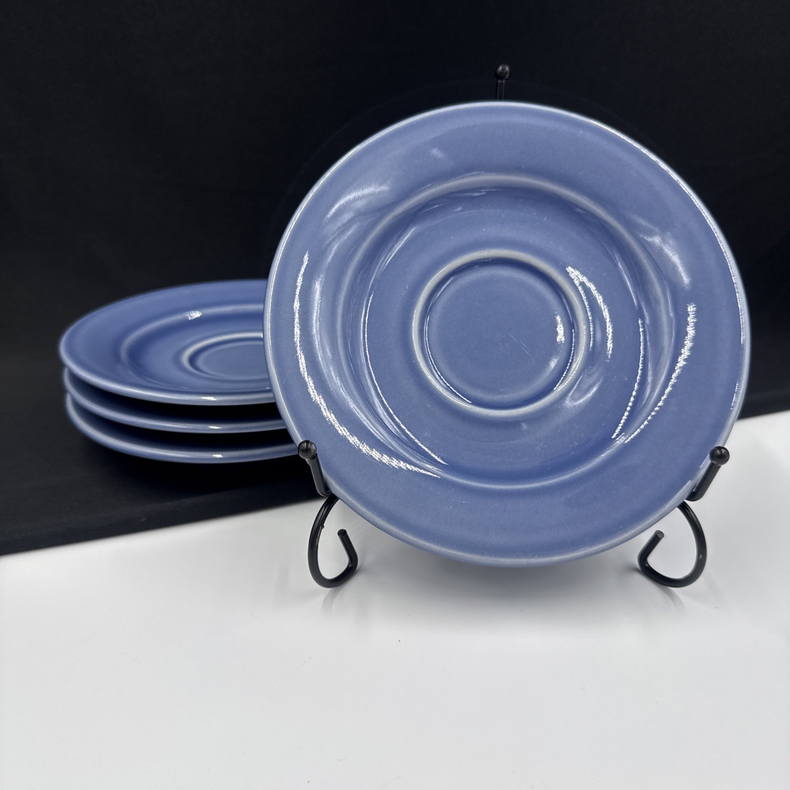 Williams Sonoma BELVEDERE CORNFLOWER BLUE Set Of (4) 6 3/4″ Saucers Portugal