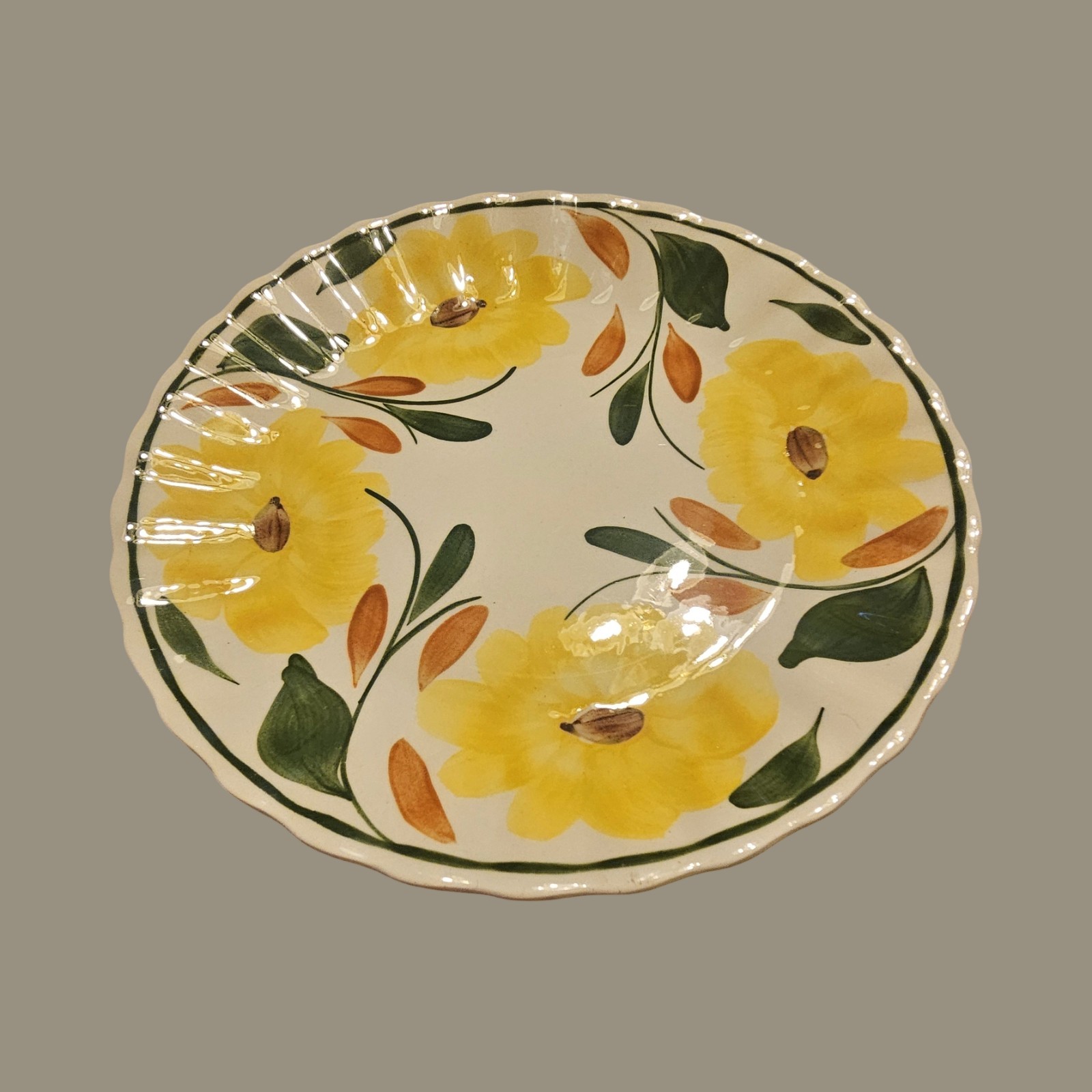 Vtg. Blue Ridge Southern Potteries 9.5″ Dinner Plate Hand Painted Yellow Floral
