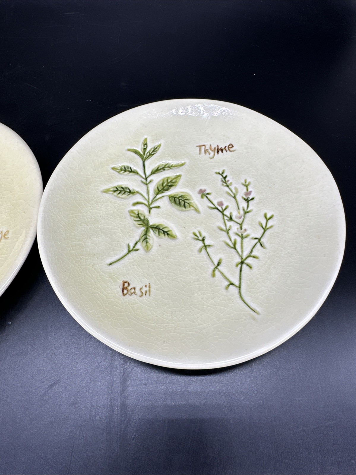 2 Set Hand Painted Herb Flower Plates 7.25″ Wall Decor Garden Cottage EUC