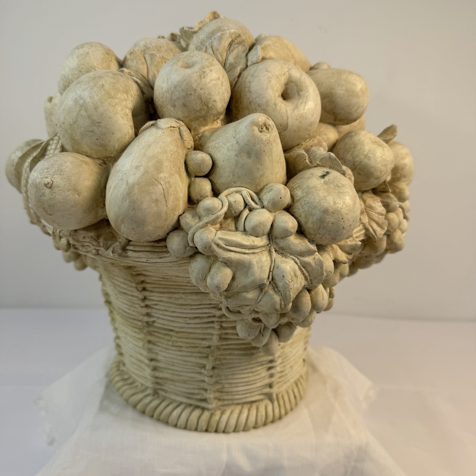 Large Resin Fruit & Flower Basket Centerpiece 12”H Off White Garden Boho Cottage
