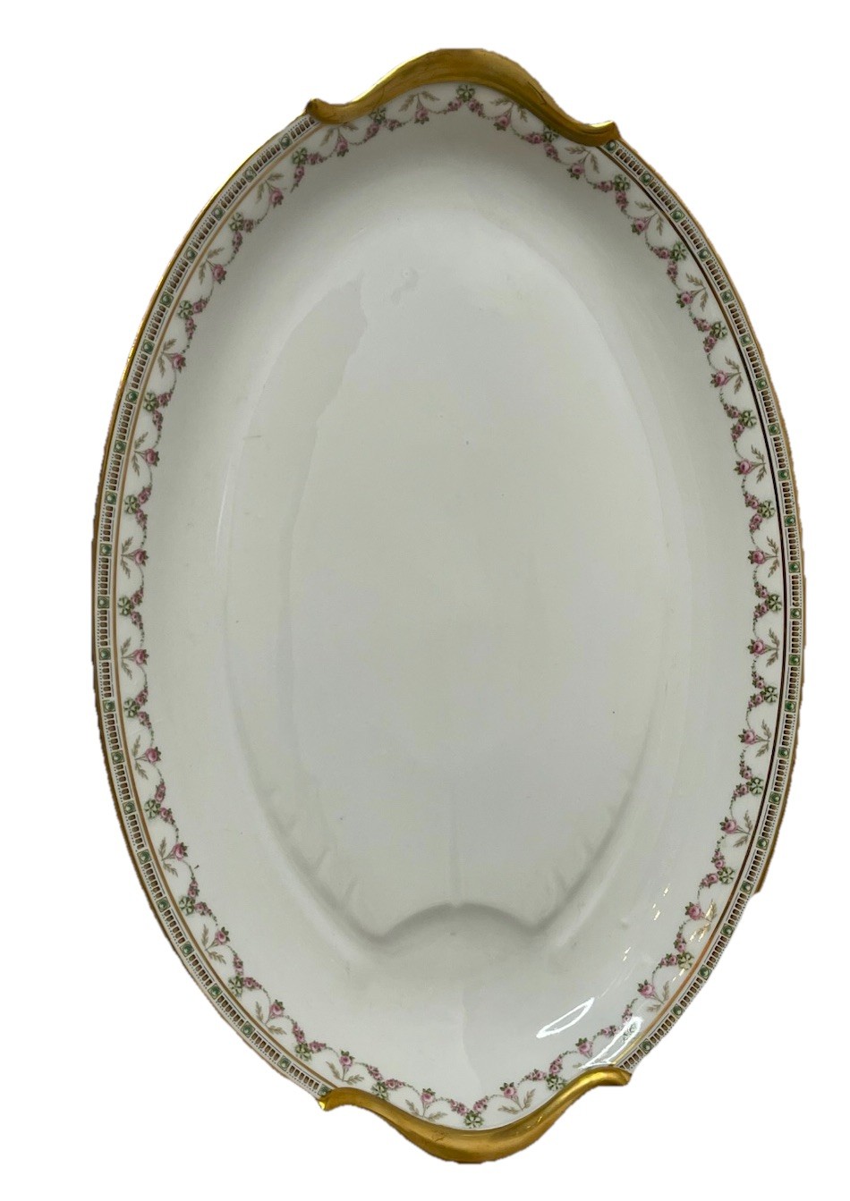 18” Large Pink Rose Garland Platter BERNARDAUD GDA Limoges HAVILAND Antique Gold