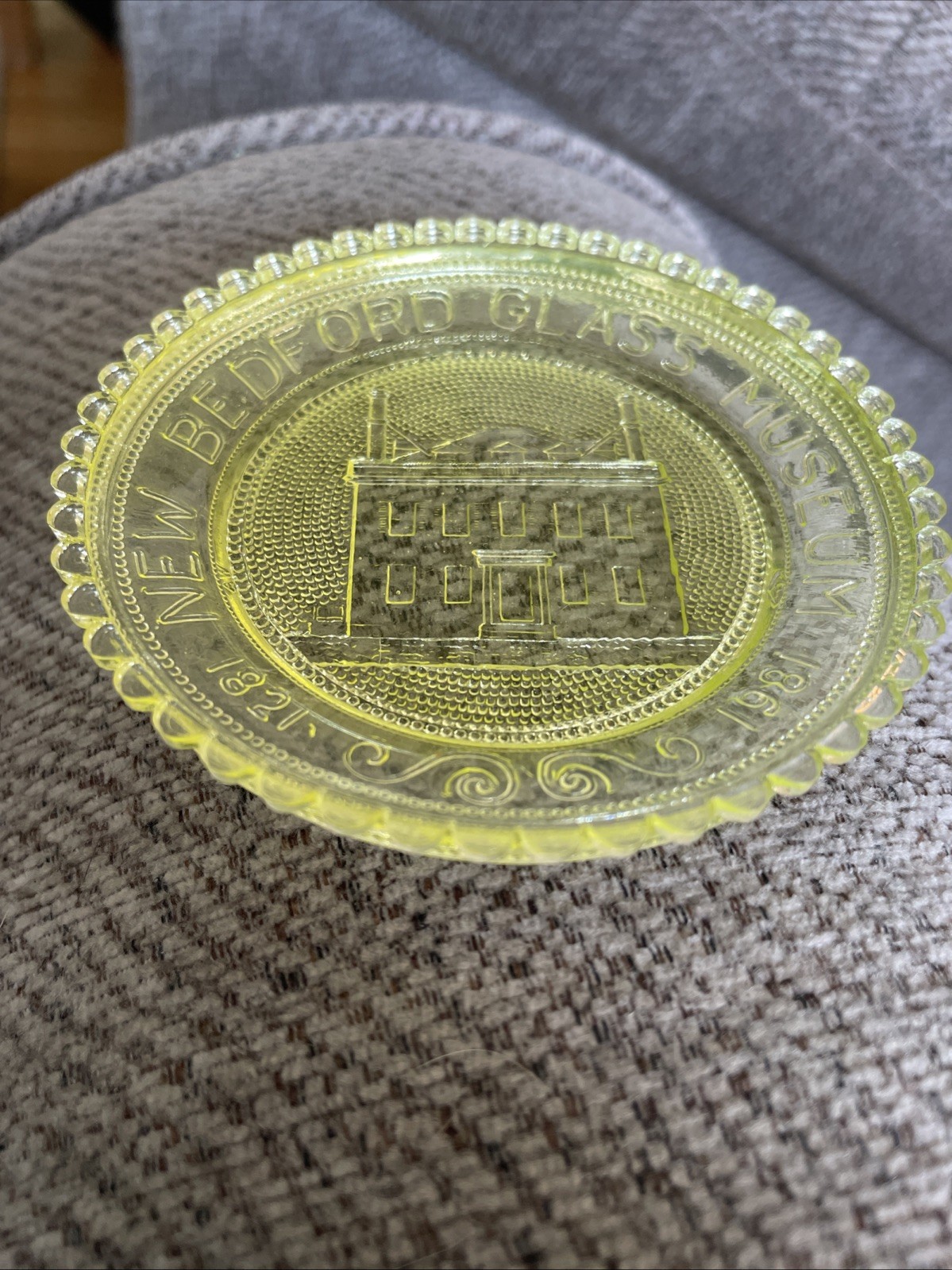 Vintage Pairpoint Glass Vaseline Uranium Glass Plate New Bedford Glass Museum