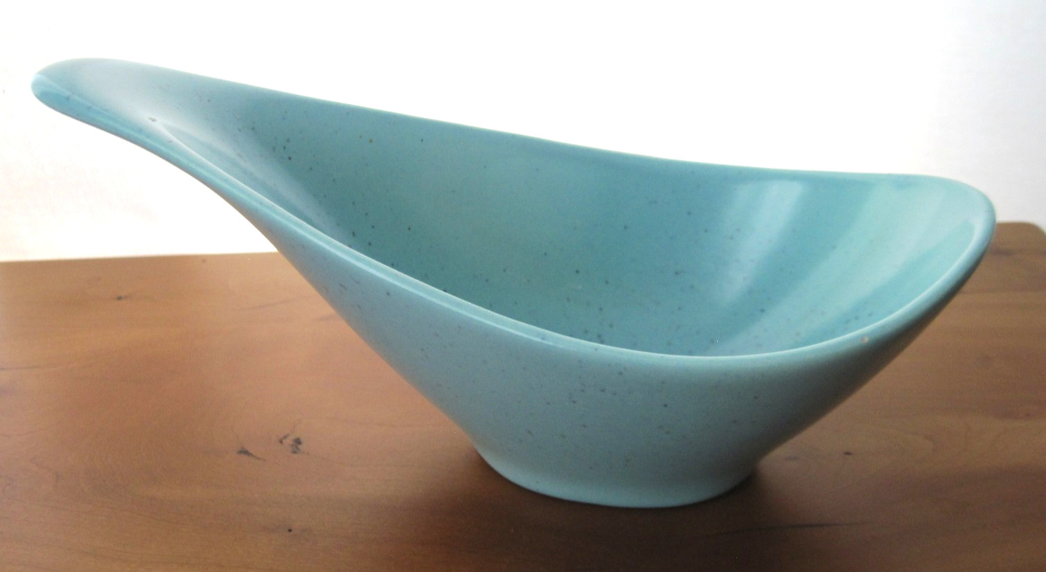 Vintage MCM Turquoise Asymmetrical Bowl Ceramic 9.5″