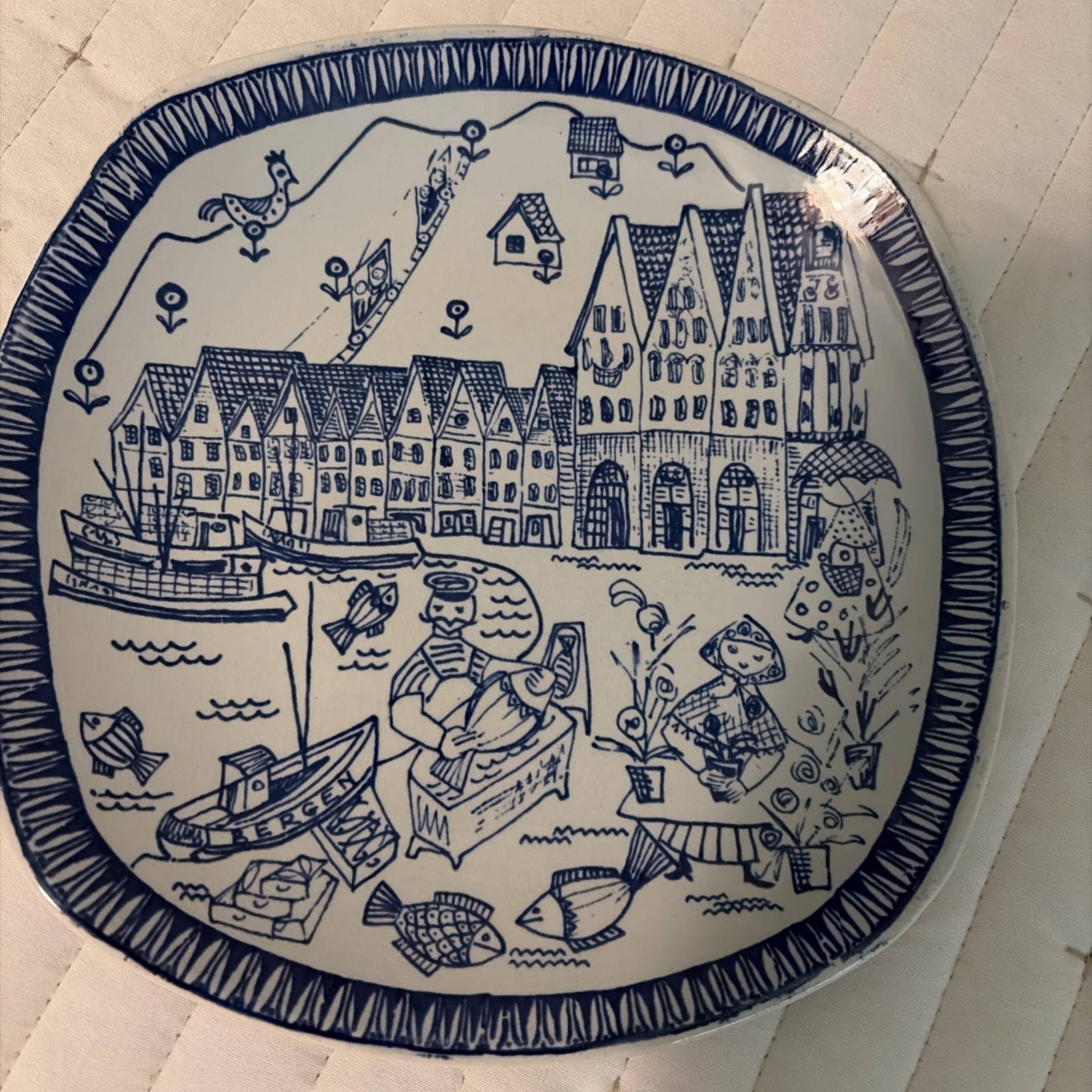 Stavangerflint Kari Nyquist 8″ Fishing Village Plate Made in Norway