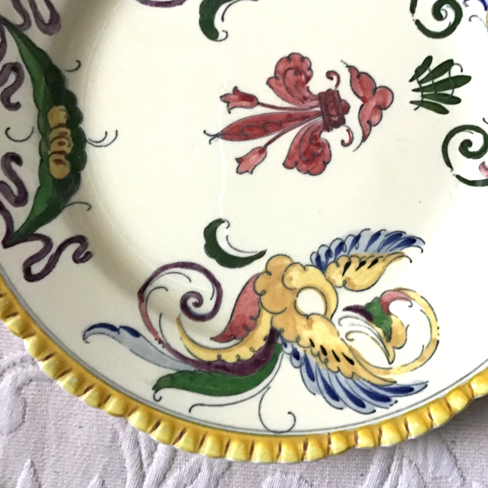 Titian Ware Phoenix 1905 Hand Painted 10” Dinner Plate Pair Adams Ivory England