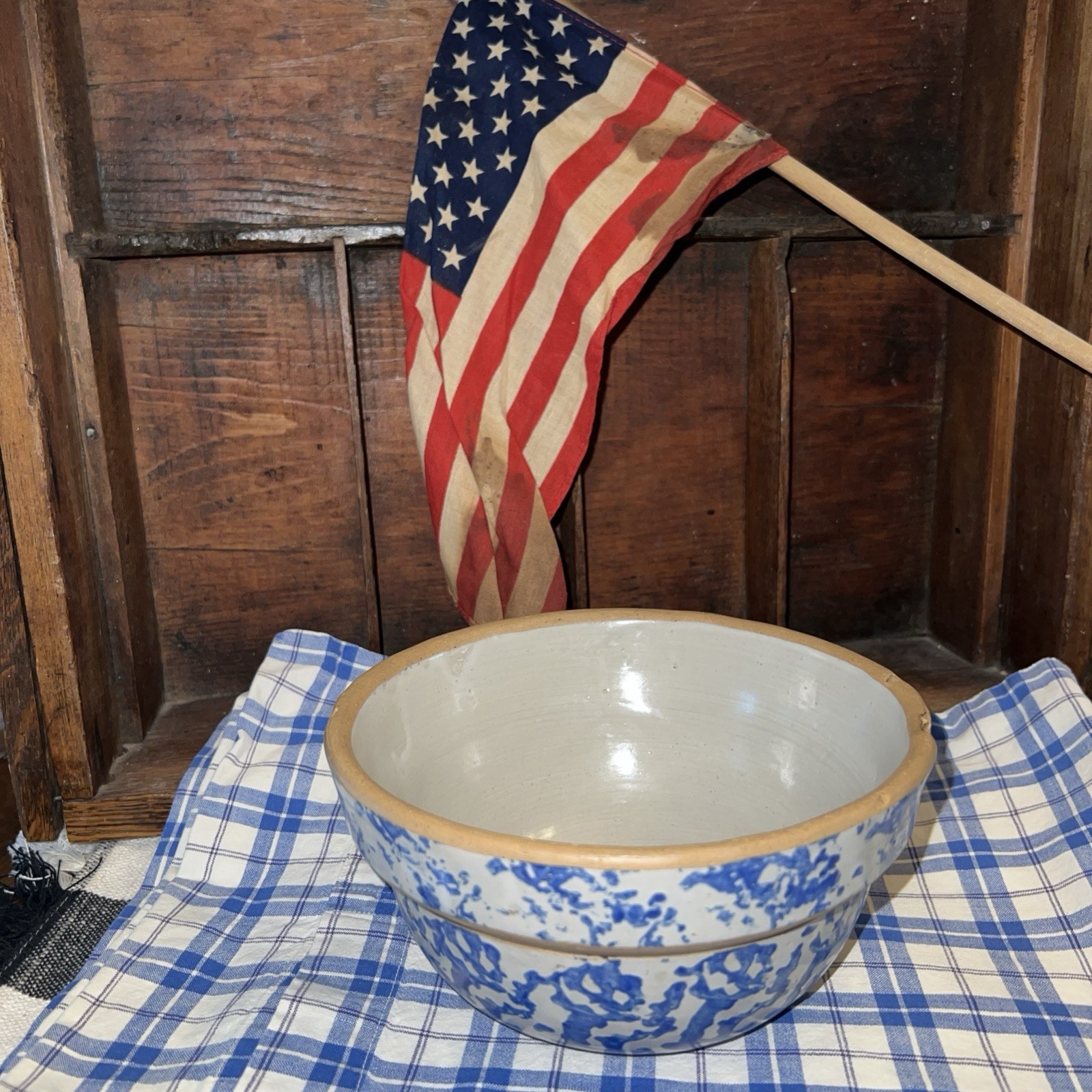 Vintage Clay City Blue SPONGEWARE, Stoneware-Farmhouse Bowl APPX 6.5 in “AS IS”