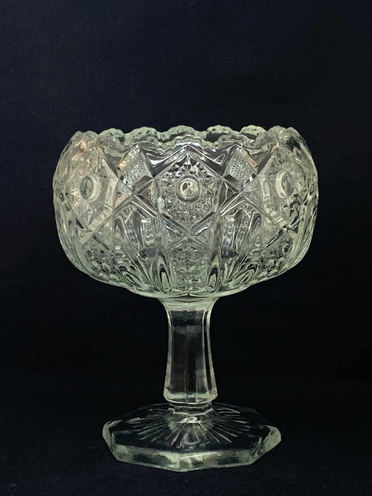 LE Smith Glass Round Compote Quintec Clear 6.5 INCH