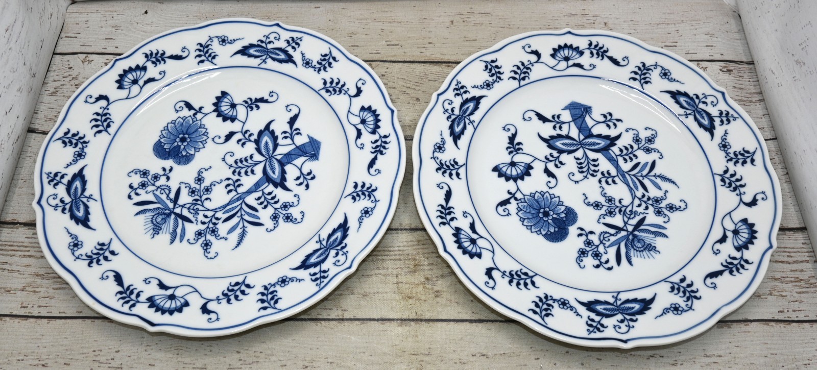 Blue Danube Japan Dinner Plates Set of 7 Blue Onion Floral 10.25” Scalloped