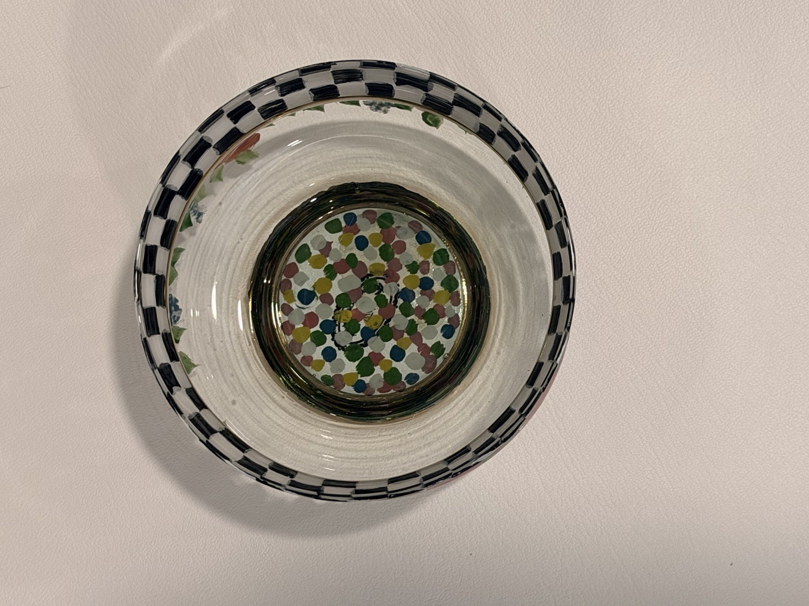 MacKenzie-Childs 1983 Courtly Check Circus Rose Hand Painted Floral Glass Bowl