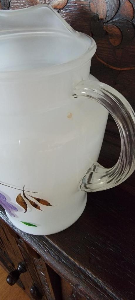 Mid Century Modern Bartlett Collins Frosted Glass Lemonade Pitcher + 6 Glasses