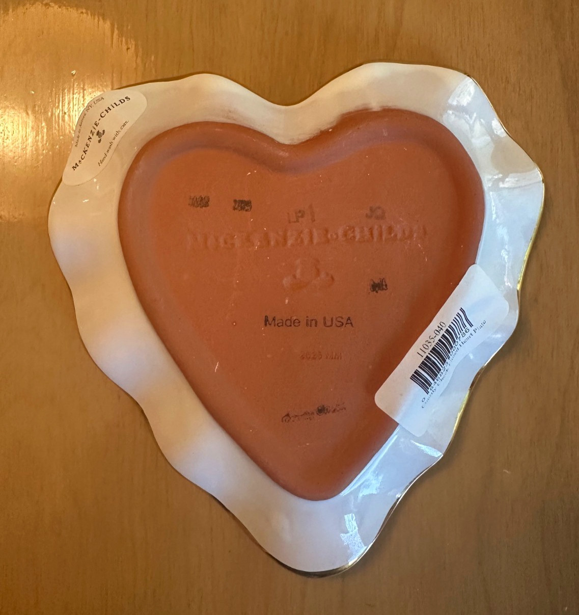 NEW W TAG Ceramic McKenzie-Childs Courtly Check Fluted Heart Plate; 6” By 6.5”