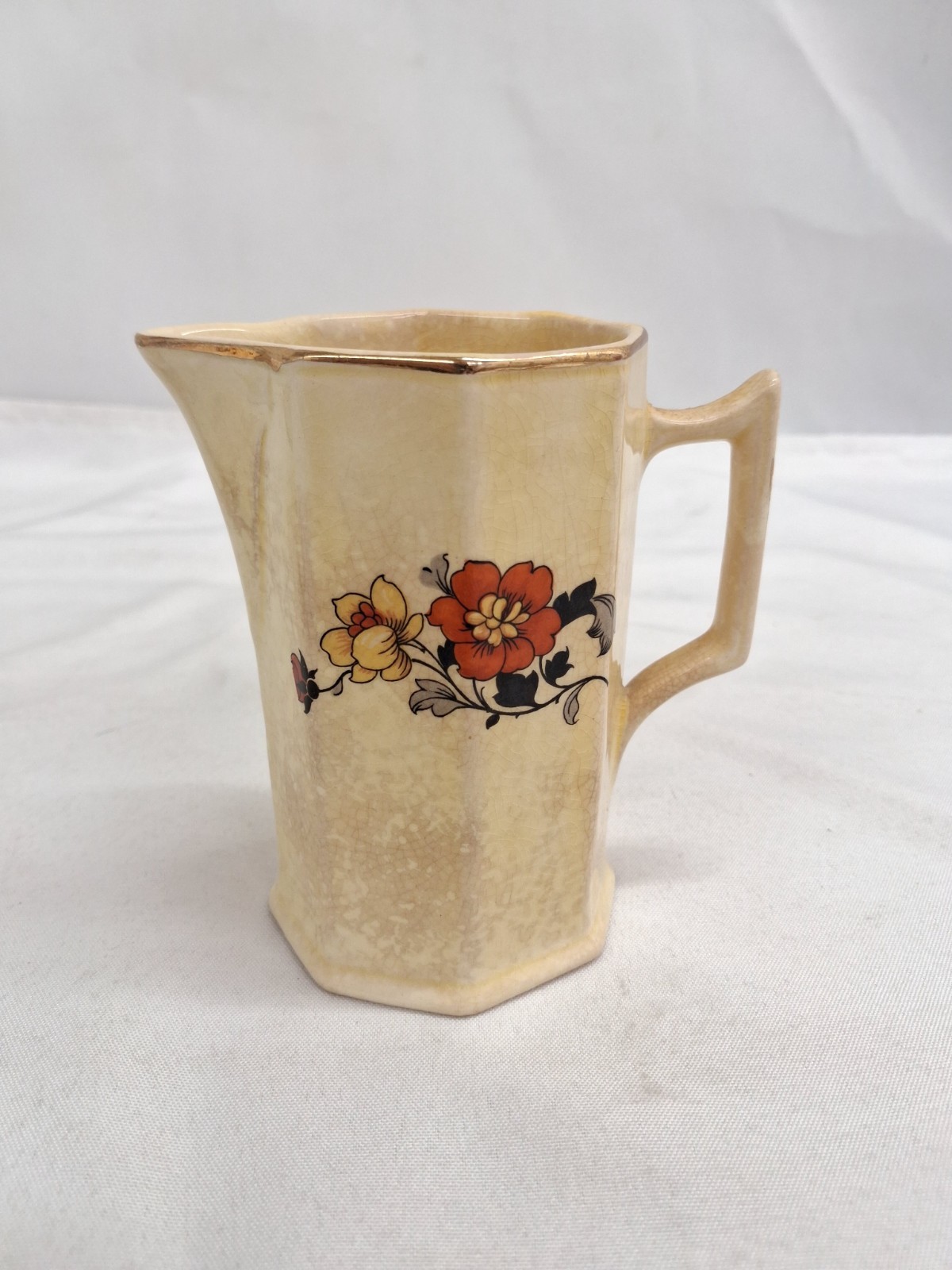 Vintage American Limoges Floral Pattern Yellow Creamer Pitcher & Saucer Set SB