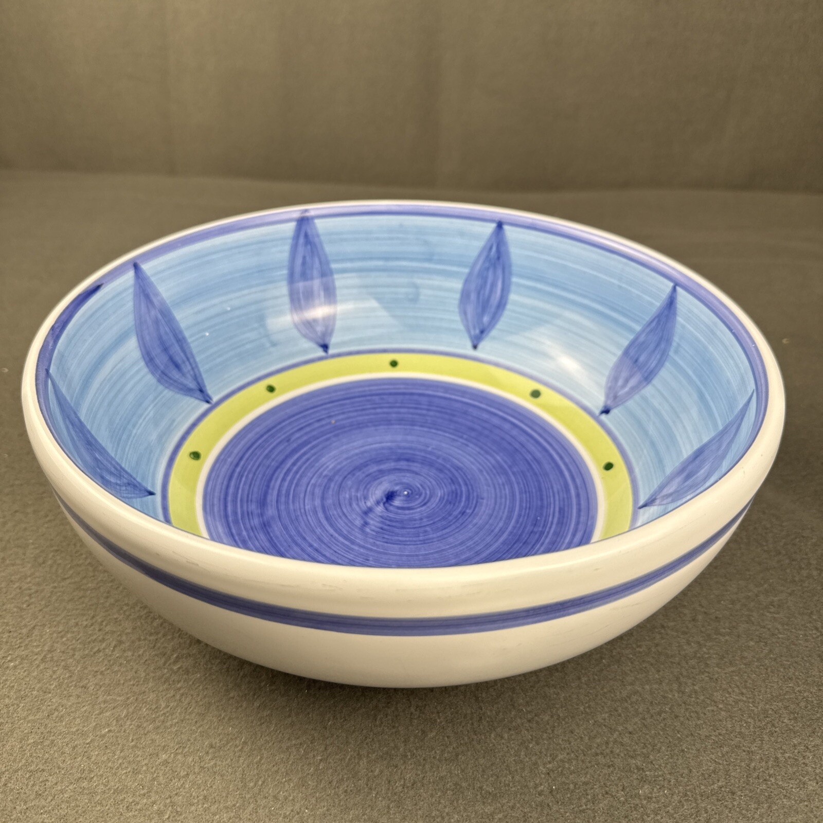 Caleca Hand Painted Large Blue Moon Green Blue Serving Pasta Bowl Italy 11″x4.5″