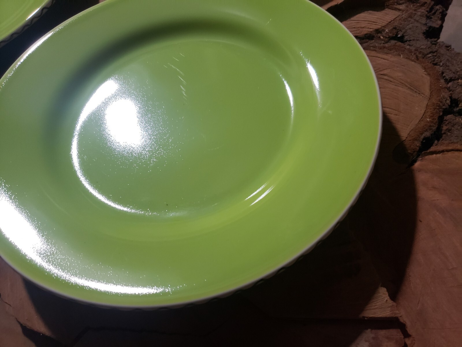 Set Of 6 Fapor Portugal Vivid Green Ceramic Dinner Plate.