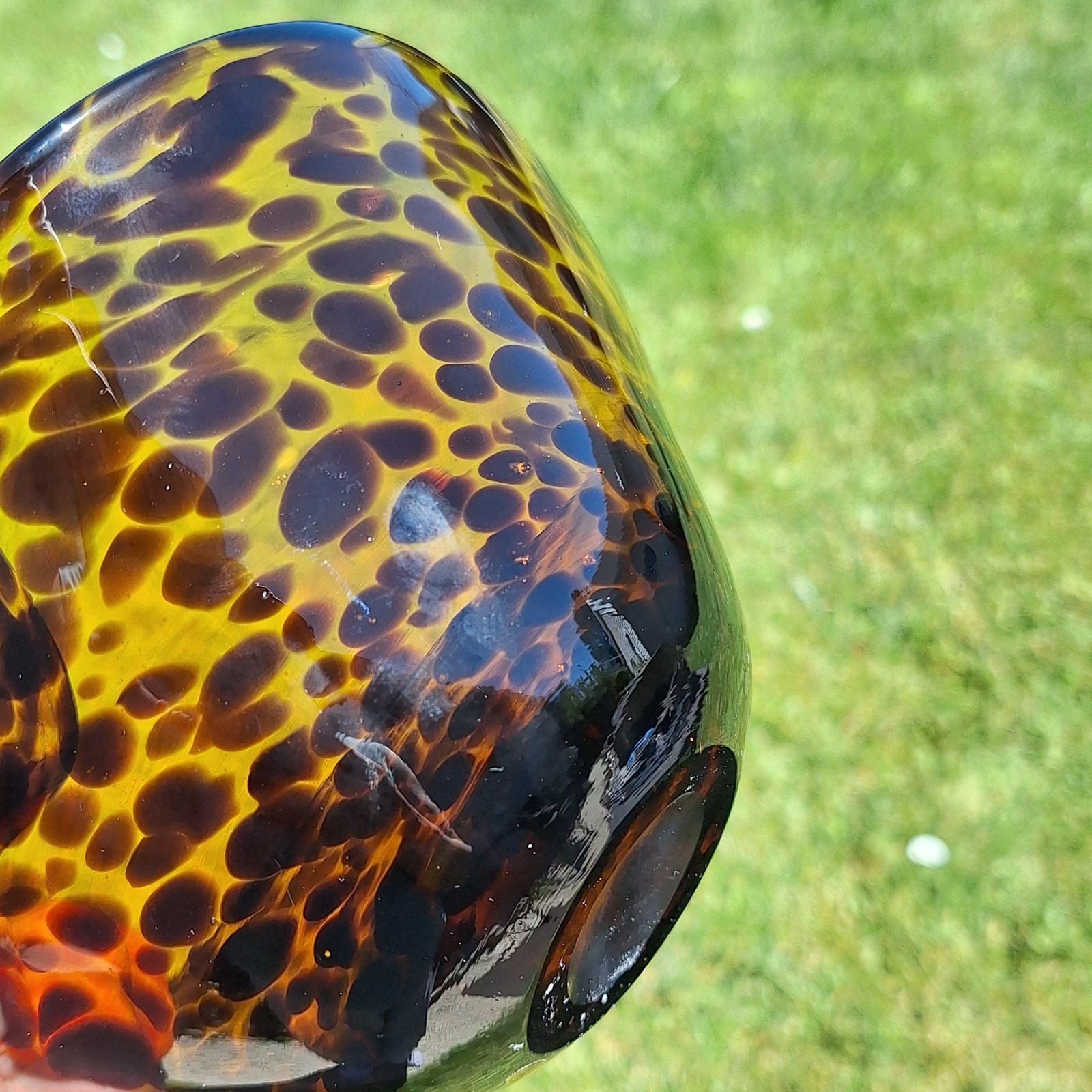 Art Glass Bowl Heart Tortoise Shell Amber Brown Marbled Leapard Design