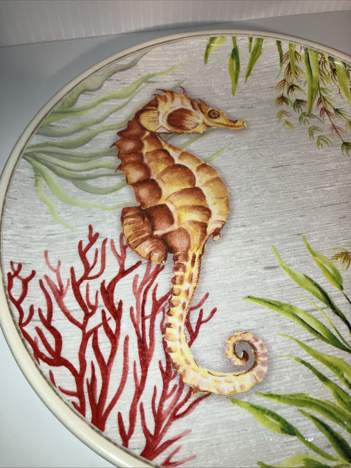 Better Homes & Gardens Lot of 2 Melamine Sea Life 8.5″ Plates Seahorse & Fish