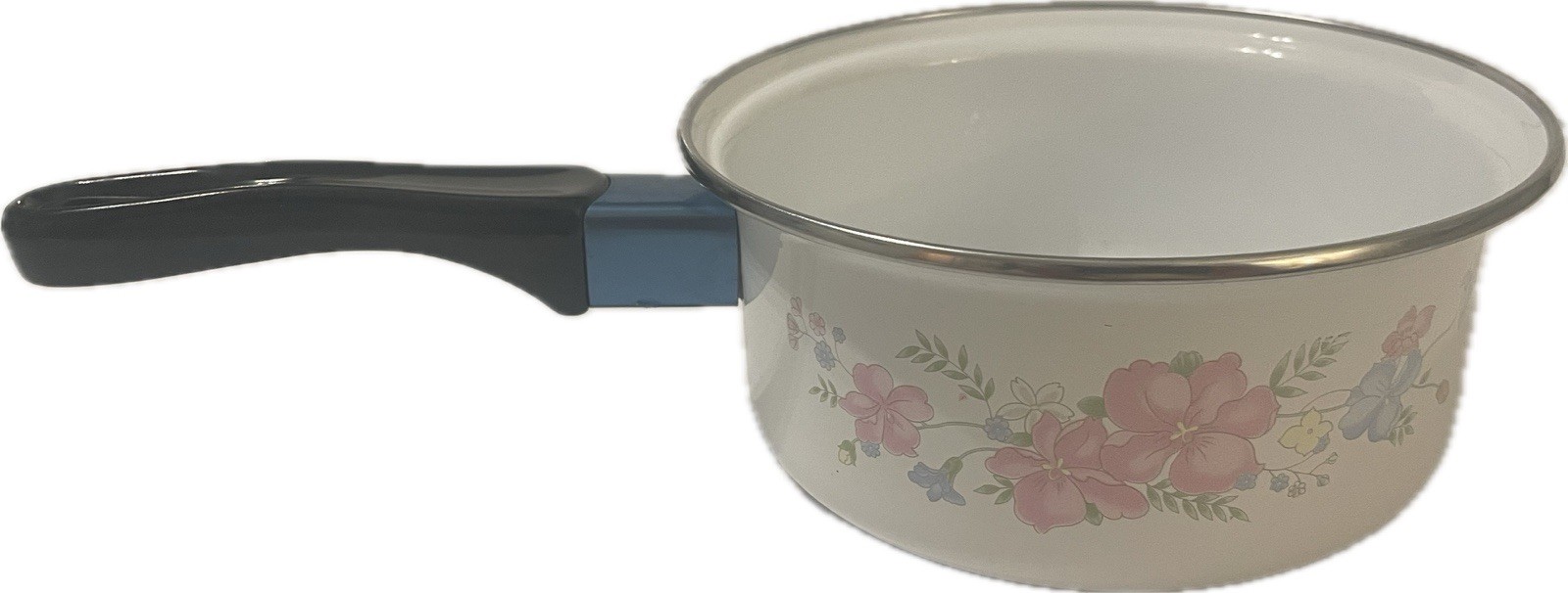 Vintage! Lincoware Hana Floral Ceramic Pots Set of 3 w/ 2 Lids White Pink Green