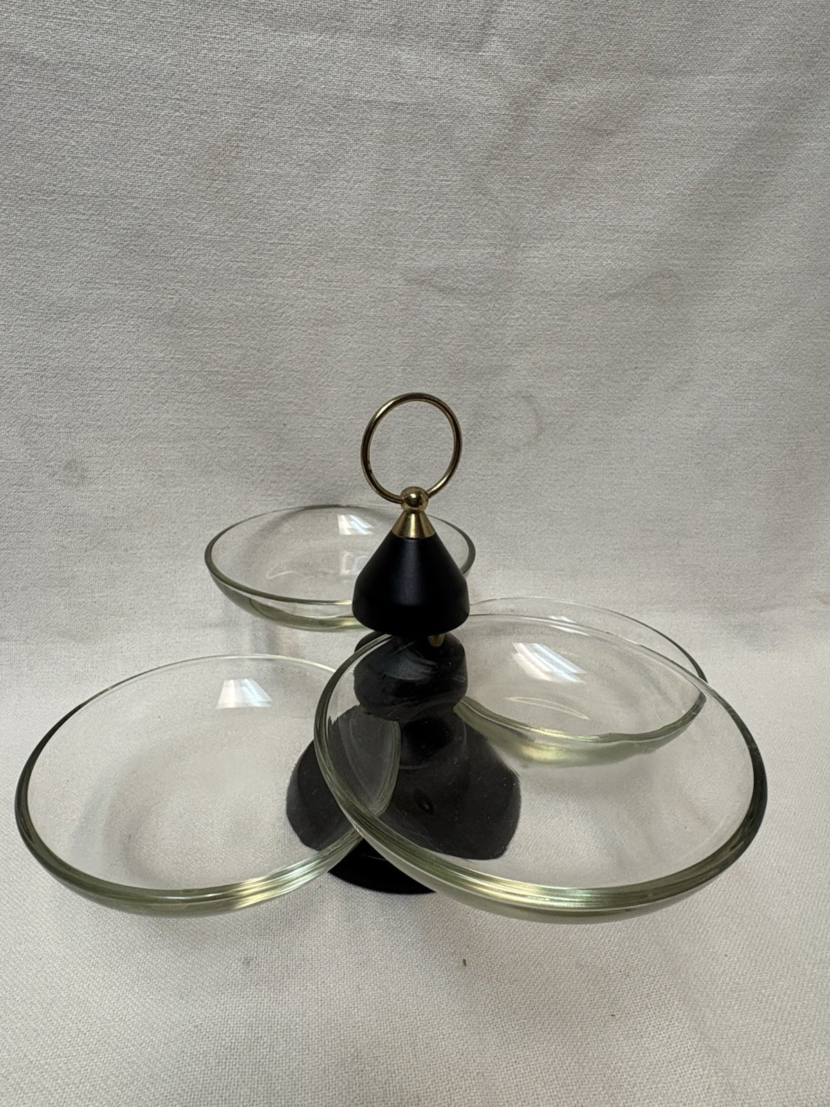 Mid Century Wood Glass Towered Susan Server Candy Nut Dish Wm Warren Pat 178029