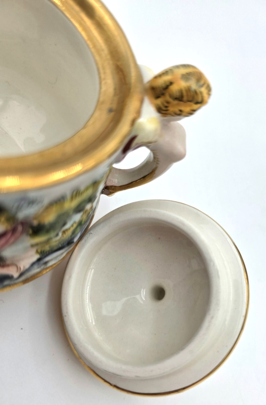 Capodimonte Cherub Sugar Bowl Creamer Set Gold Gilt Italy Porcelain VTG