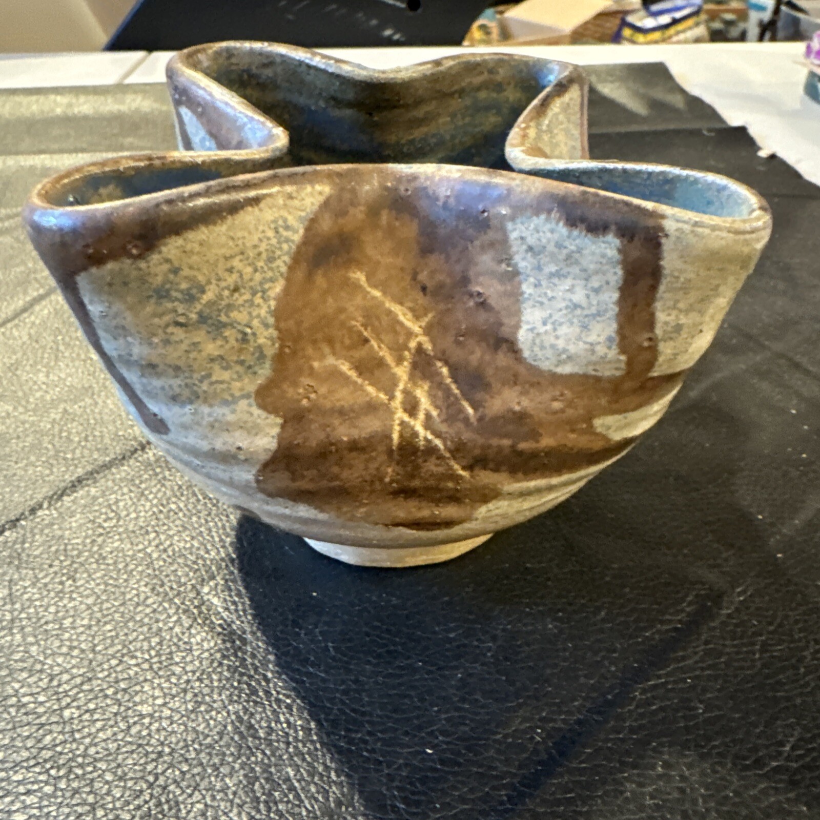 Vintage SherryMike Pottery Clay Pinched Sides Bowl Made In Maine.