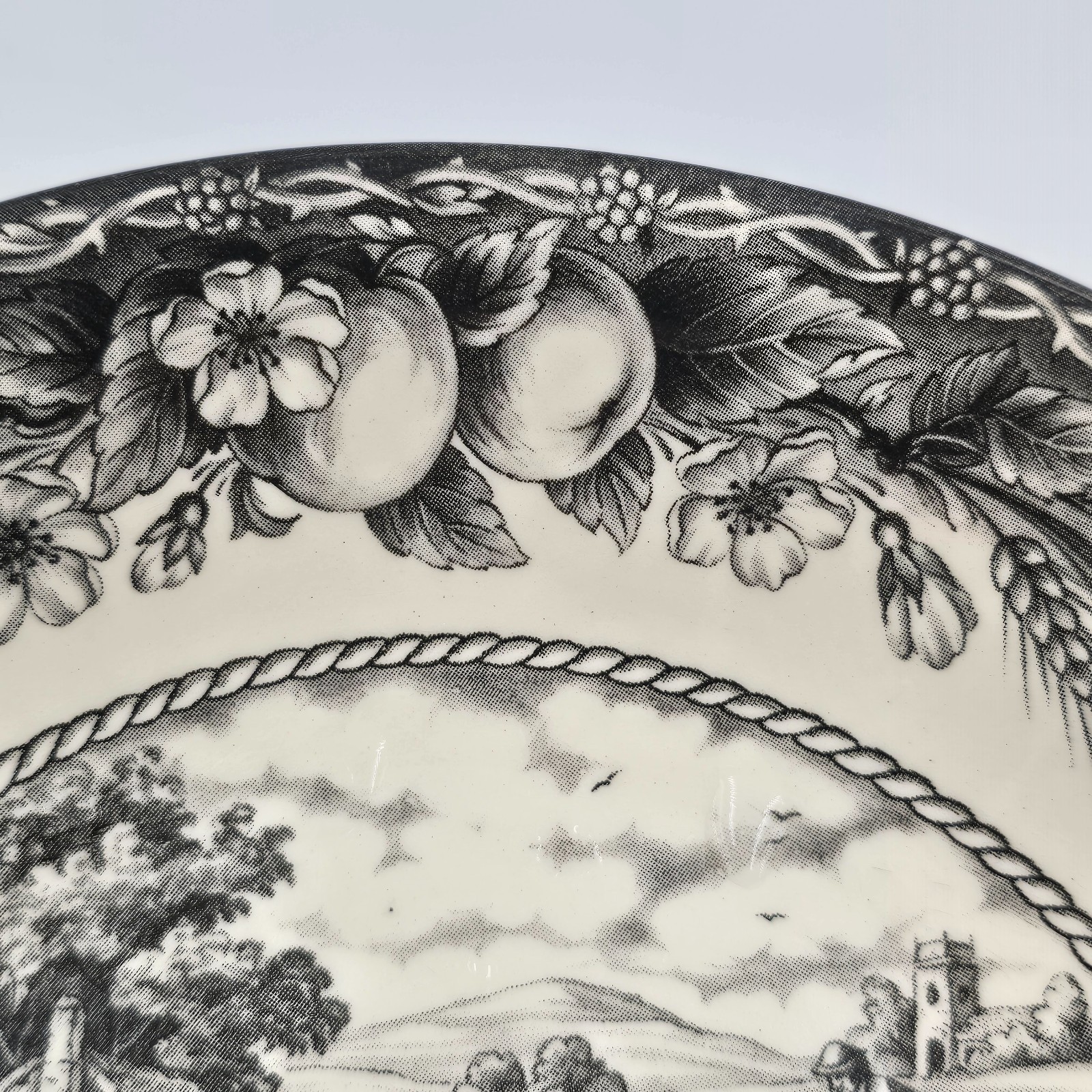 Royal Stafford Black White Transferware Bowl Harvest Scene Made in England 6.5in