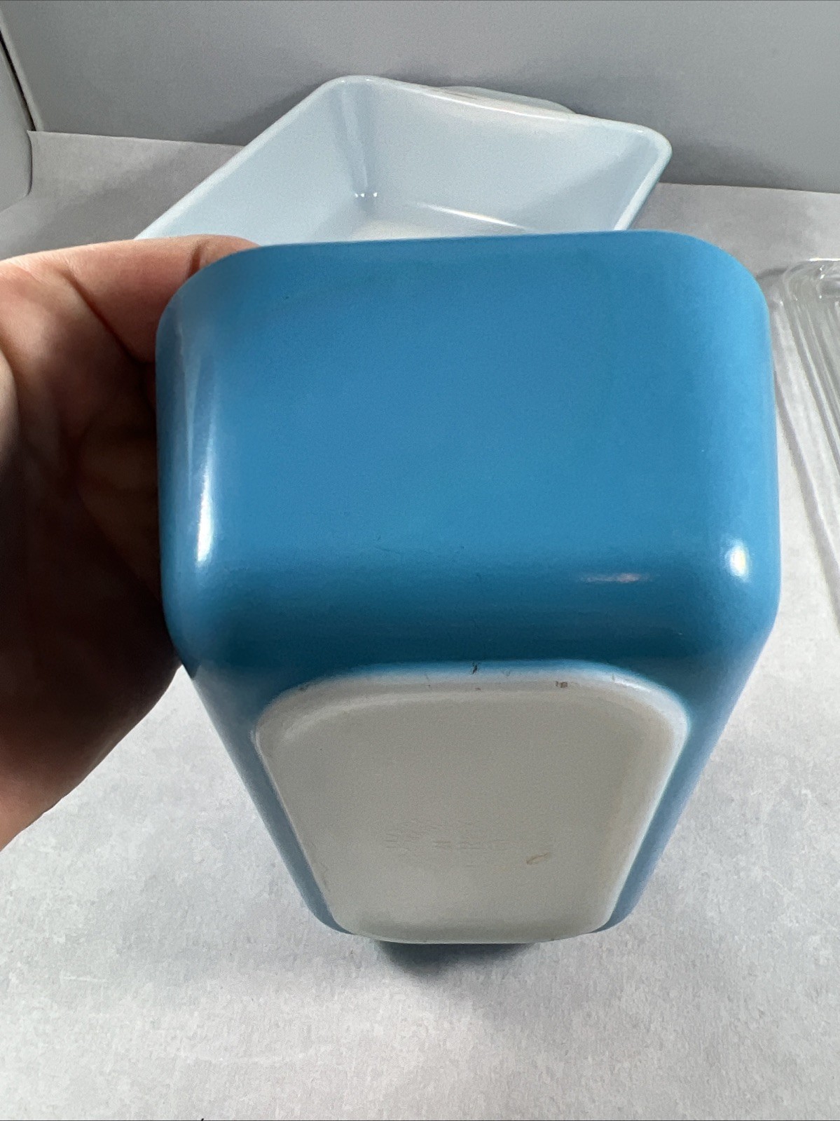 PYREX Snowflake Blue Garland 503 Dish 1 1/2 Qt Ribbed Glass Lid + 1 1/2 pt dish