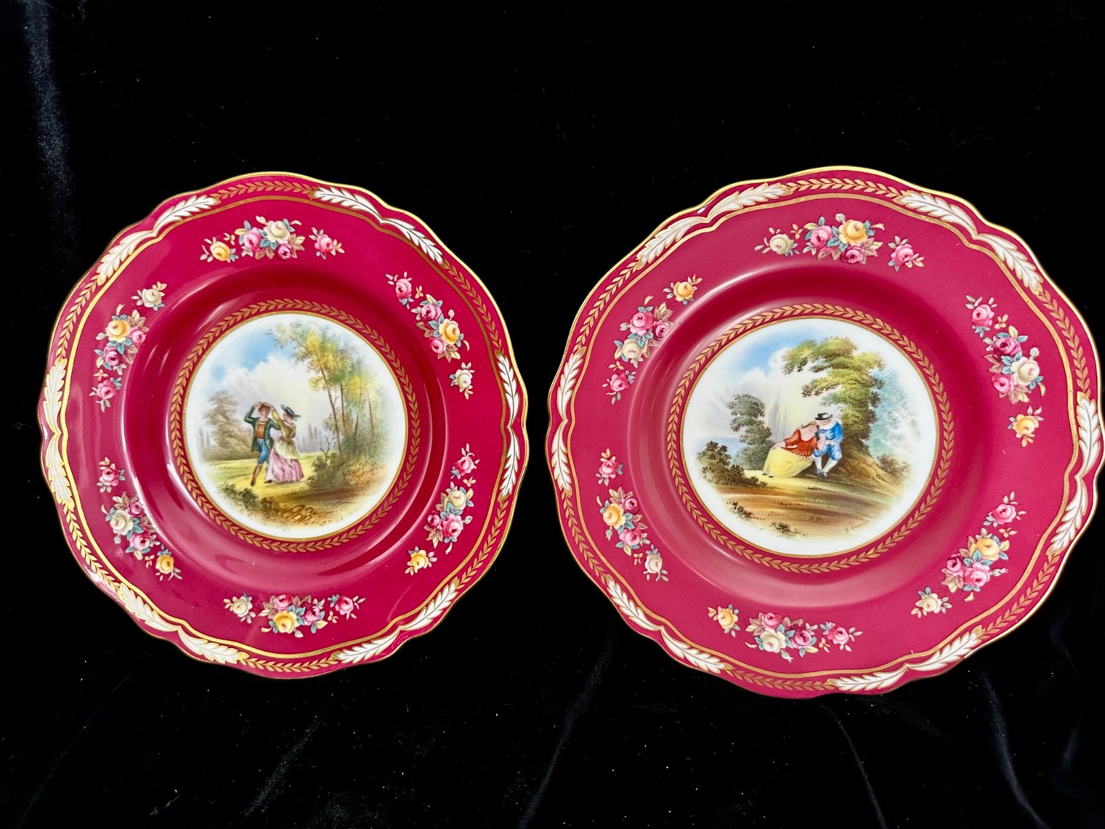 12 Copeland Spode Courting Couples HandPainted Plates Davis ex antique condition