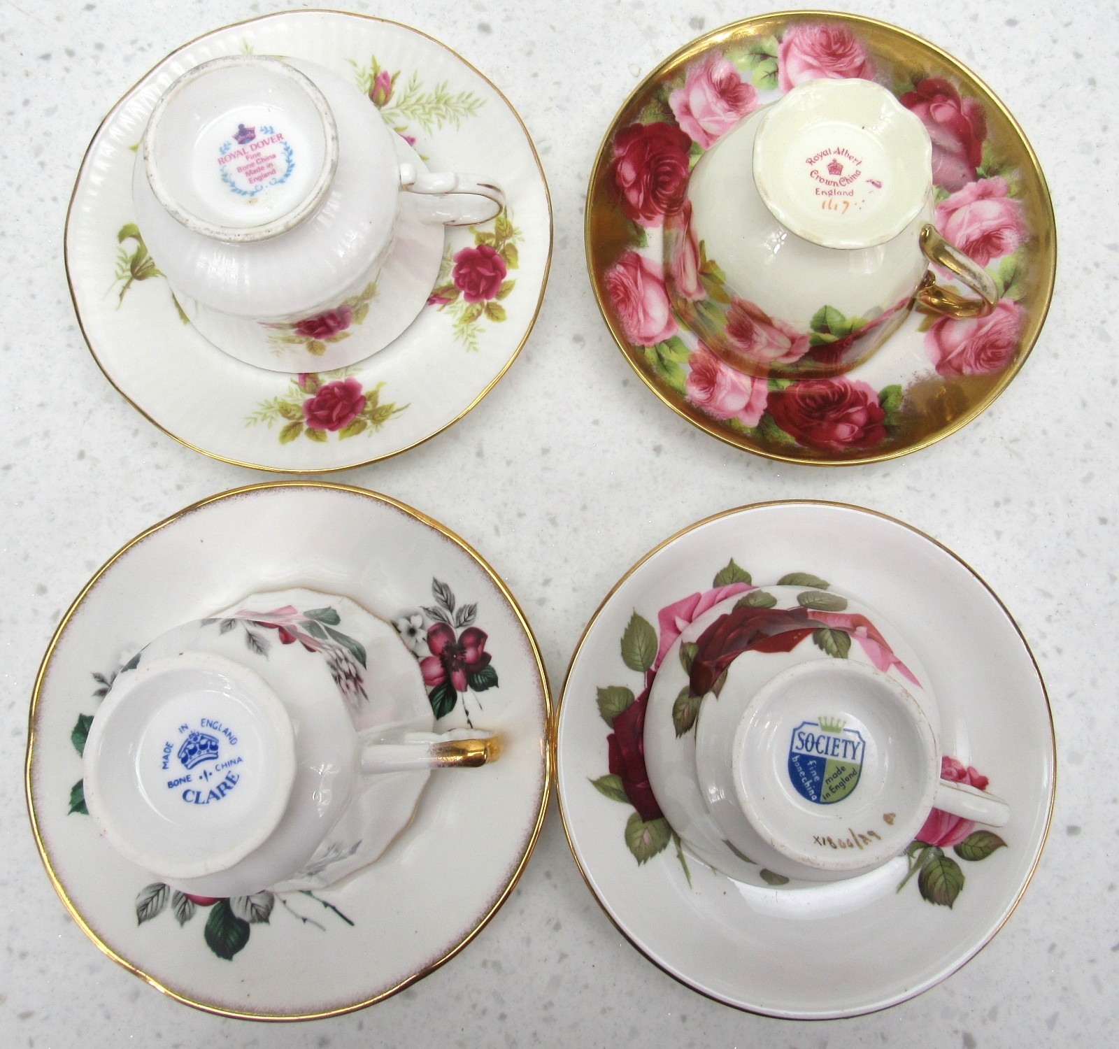 Vintage Lot of 4 Mixed Teacups Saucers Royal Albert Dover Clare society